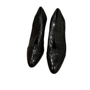 Prevata Women's Crocodile Genuine Leather Slip-On Heel Pump Black Size 7.5B